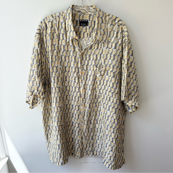 vintage Kaid men’s short sleeved 100% silk button down shirt - Picture 1 of 9